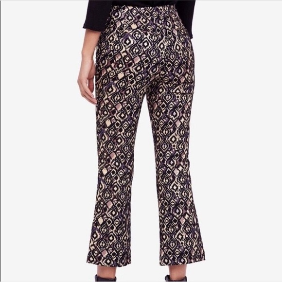 Free People Black and Cream Patterned Trousers - Picture 2 of 9
